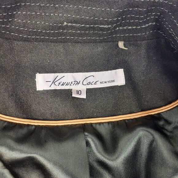 Kenneth Cole Wool Blend Belted Olive Green Coat with Zipper Size 10 - Picture 2 of 16